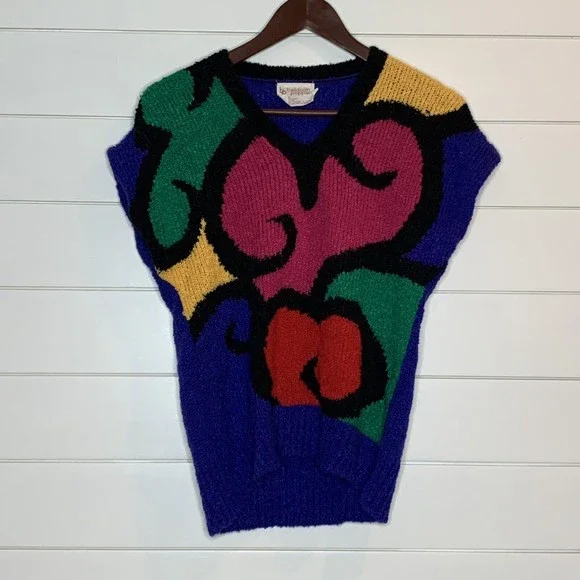Vintage 1980s Deadstock Sweater BELDOCH POPPER Small Sleeveless Colorblock Cute - Picture 2 of 6
